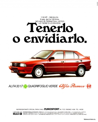 Alfa Romeo 33 Publicidad Chile 1989