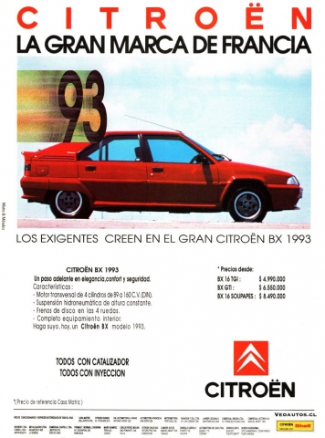 Citroën BX Chile Publicidad 1993 Veoautos
