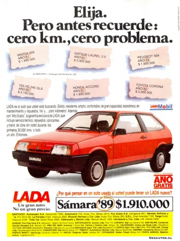 LADA Samara Publicidad Chile 1988